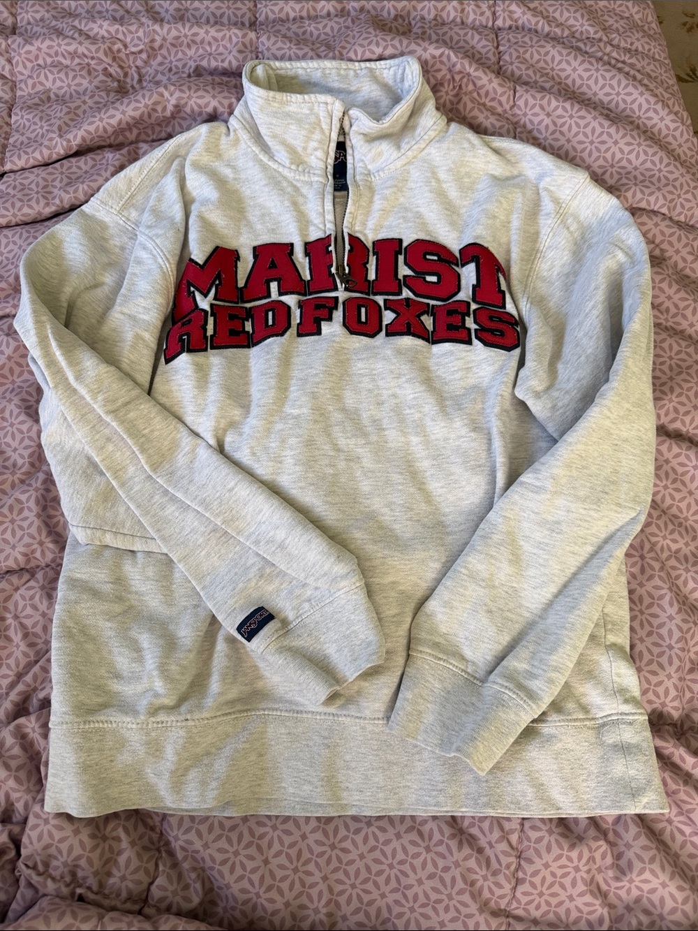 Jansport Light Gray Quarter-Zip Pullover with Red Marist Logo
